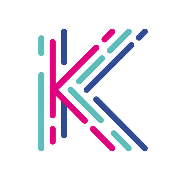 abstract letter k line buntes lineares logo. moderne buchstabenlinien mit neuen pop-art-farben. - k pop stock-grafiken, -clipart, -cartoons und -symbole