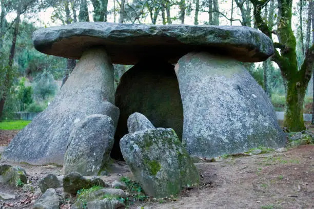 Megalithic funerary monument, Ribeira,  Barbanza , ría de Arousa, A Coruña province, Galicia, Spain. This dolmen is a monument  of public free access.