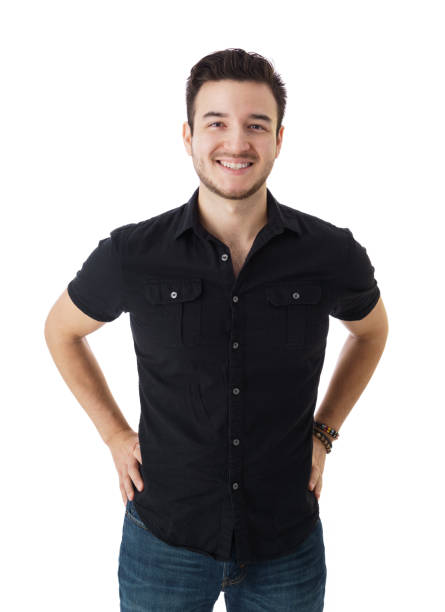 istock Happy young men with hands on the back smiling at camera 1398355874