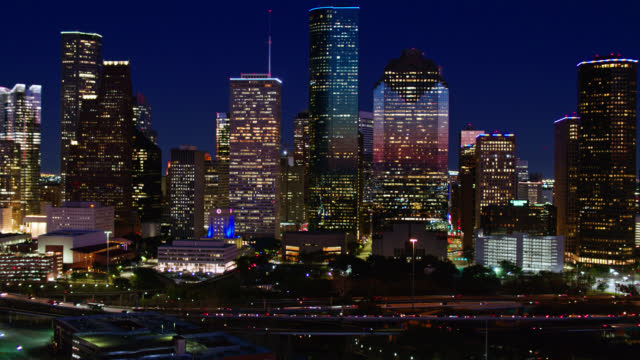 Nighttime Drone Shot of Houston, Texas