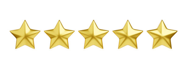 istock Five golden stars 3d render illustration for customer review concept. 1398358534