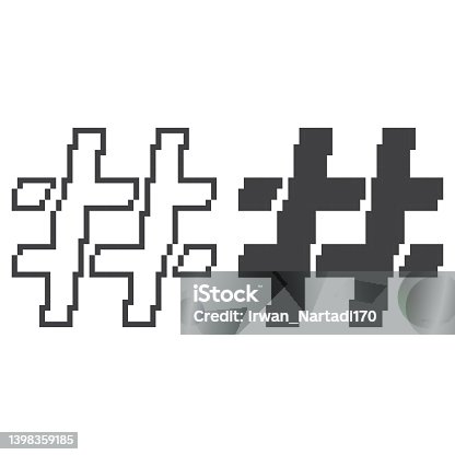 istock Hashtag. Pixel art 8 bit vector icon illustration 1398359185