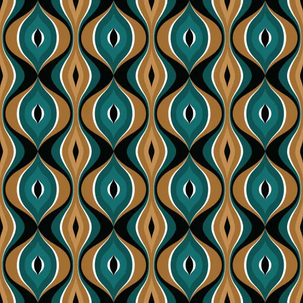 Vector illustration of Backround mid-century modern art. Abstract geometric seamless vector pattern. Decorative ornament in retro vintage design style. Atomic stylized backdrop.