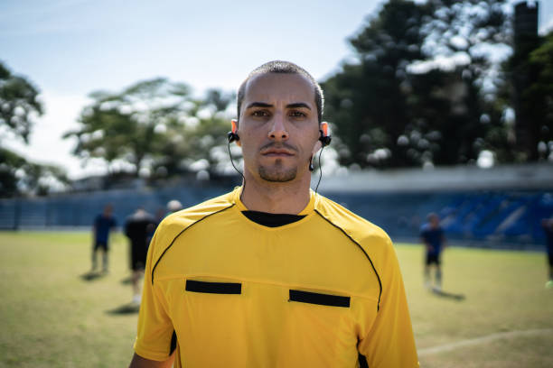 istock Portrait of a referee at soccer game 1398367184