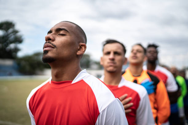 istock Soccer team in a row 1398367445