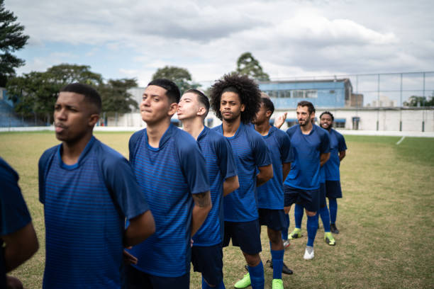 istock Soccer team in a row 1398367470