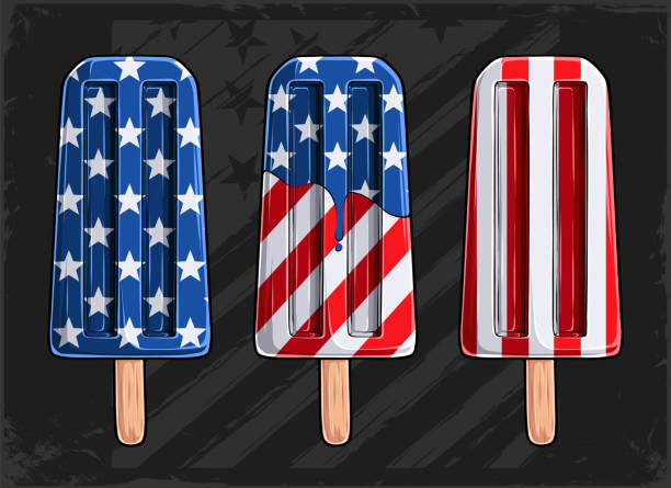 Popsicles Ice cream with USA flag pattern for 4th of July American independence day and Veterans day Popsicles Ice cream with USA flag pattern for 4th of July American independence day and Veterans day independence day holiday stock illustrations