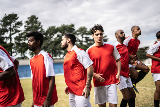istock Soccer players warming up before a match 1398367888