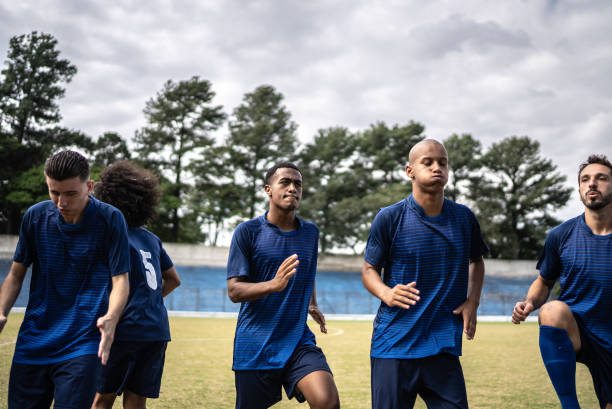 istock Soccer players warming up before a match 1398367897