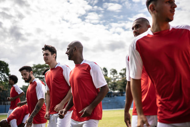 istock Soccer players warming up before a match 1398367940