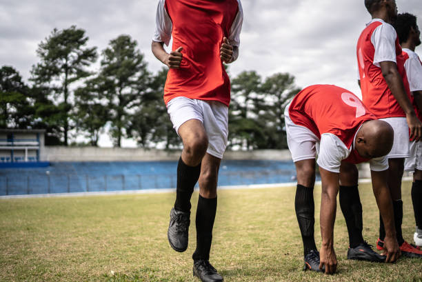 istock Soccer players warming up before a match 1398367990