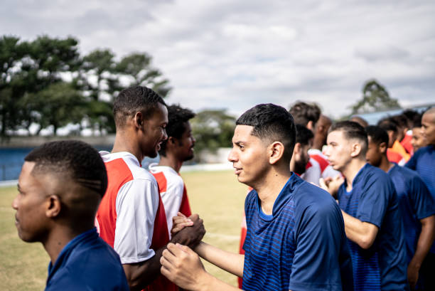 istock Soccer players teams greeting before a match 1398368010