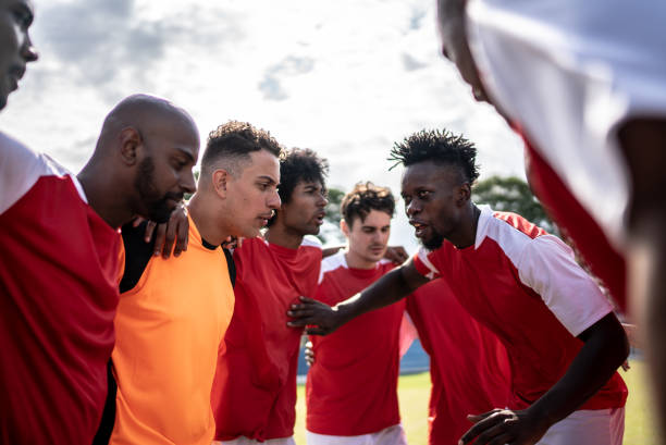 istock Soccer team captain talking to the team before a match 1398368011