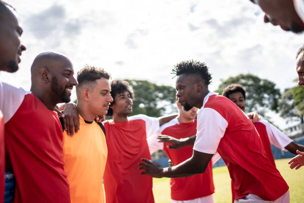 istock Soccer team captain talking to the team before a match 1398368034