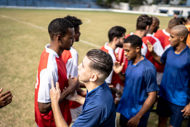 istock Soccer players teams greeting before a match 1398368061
