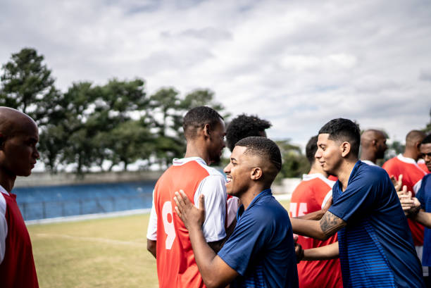 istock Soccer players teams greeting before a match 1398368067