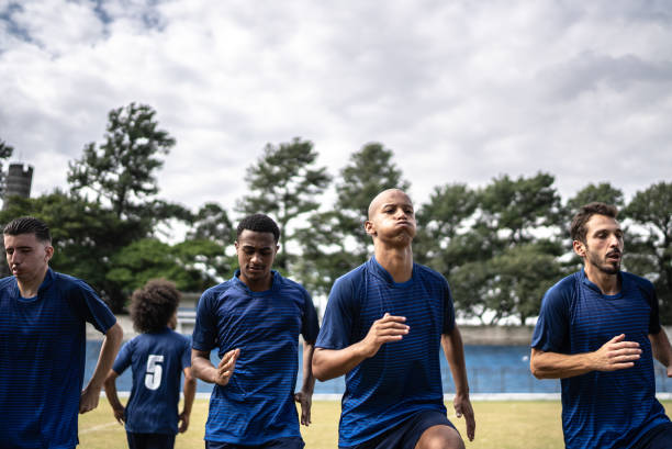 istock Soccer players warming up before a match 1398368766