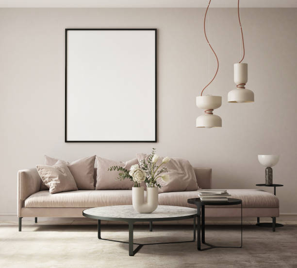 istock mock up poster frame in modern interior background, living room, Scandinavian style, 3D render, 3D illustration 1398369371
