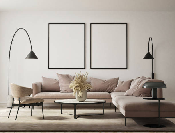 istock mock up poster frame in modern interior background, living room, Scandinavian style, 3D render, 3D illustration 1398369404