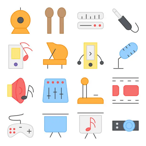 Vector illustration of Pack of Music and Media Flat Icons