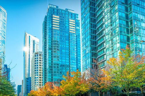 Residential district condo towers in downtown Vancouver British Columbia Canada