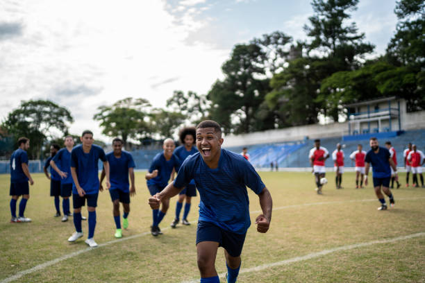 Soccer player celebrating a goal