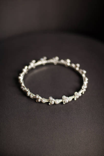 istock Silver wedding diadem on a gray background 1398380881