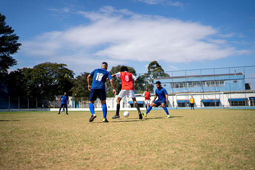 Soccer teams playing soccer match