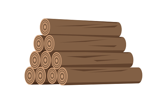 Stack of wood logs. Wooden material for production, construction and fuel. Felled trees. Design element for posters and websites. Cartoon flat vector illustration isolated on white background