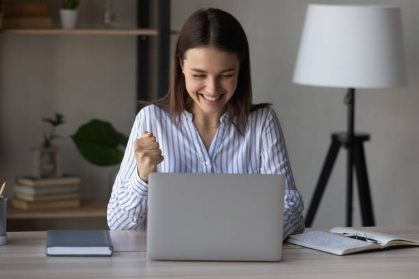 istock Excited office employee surprised with success, achieve 1398385336