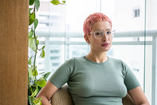 istock Portrait of a non-binary person with dye hair 1398385523