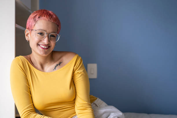 istock Portrait of a non-binary person with dye hair 1398385604