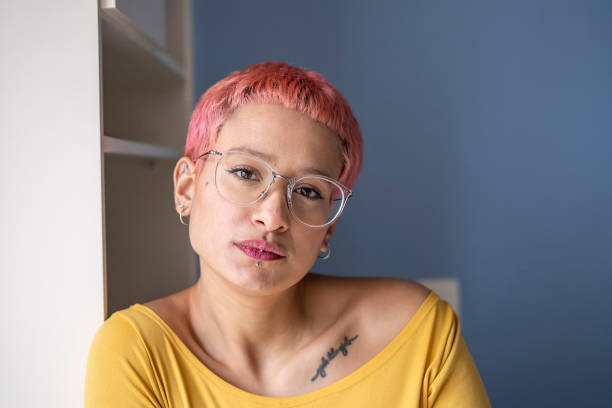 istock Portrait of a non-binary person with dye hair 1398385606