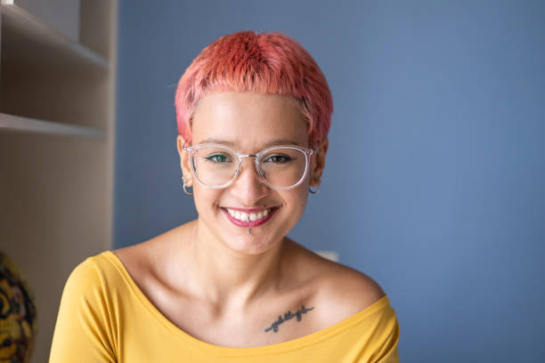 istock Portrait of a non-binary person with dye hair 1398385617
