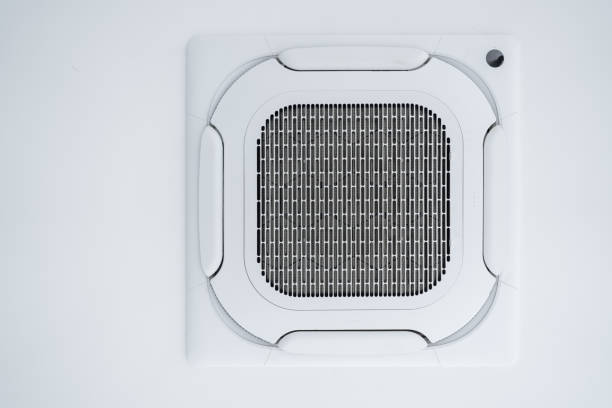Air conditioning vent on the blue wall