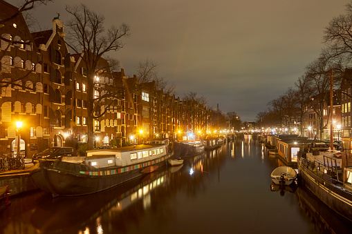 Amsterdam Brouwersgracht canal at night, The Netherlands