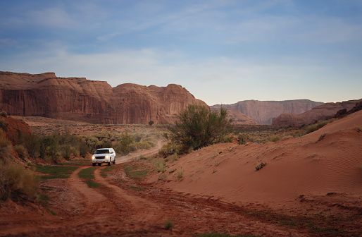 A four wheel drive tackling the Wombat Spur Track in the Victorian Alps.  This area of the Victorian High Country provides some of the most challenging off-road driving in Australia.