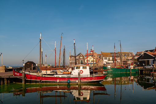 Urk Flevoland Netherlands 30 March 2020, a sunny spring day at the old village of Urk with fishing boats at the harbor
