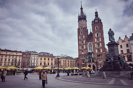 Krakow, Poland - March 18, 2014 : View of St Mary's Basilica (Bazylika Mariacka)