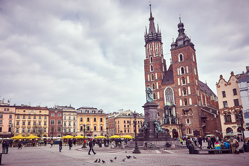 Krakow, Poland - March 18, 2014 : View of St Mary's Basilica (Bazylika Mariacka)