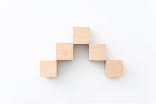 wooden, block, box concept with wood cube isolated on white background, for mock up, top view layout.