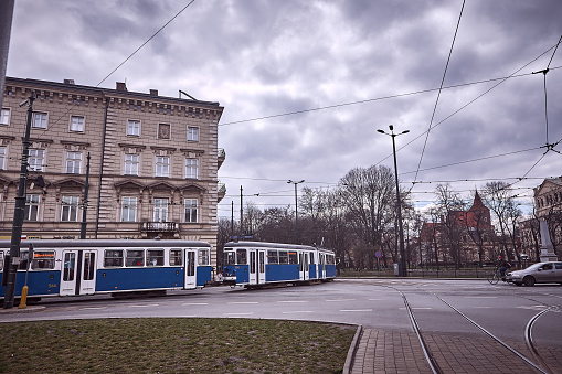 Krakow, Poland - March 25, 2014 : Tramway passing on street
