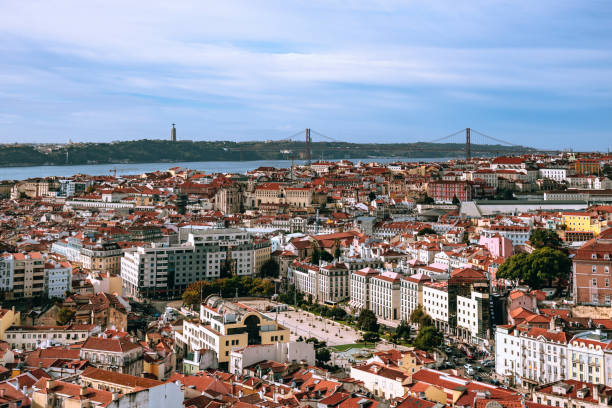 Aerial view of Baxia district in Lisbon