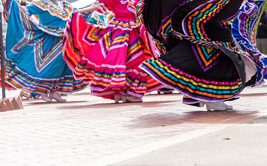 The feet of folklorico dancers. A traditional Mexican dance.