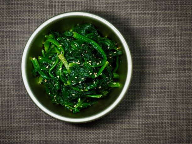 Korean side dishes Spinach seasoned stock photo
