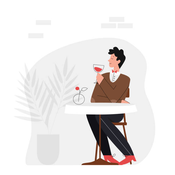 stockillustraties, clipart, cartoons en iconen met man drinking wine at the cafe - drinking wine