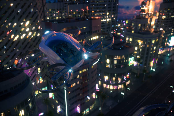 istock Future urban transportation with eVTOL 1398417446