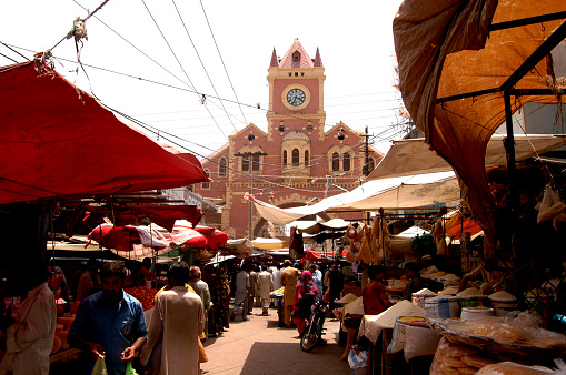 Hyderabad Naval Rai Market Clock Tower built in 1814 in Pakistan.