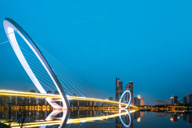istock Night panorama of Nanjing Eye Pedestrian Bridge 1398422873