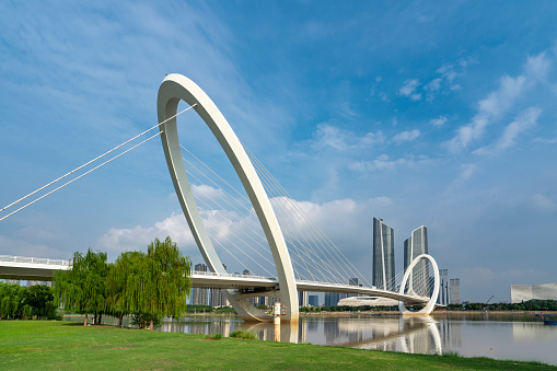 Nanjing Eye Cable-stayed Bridge Pedestrian Bridge Modern Architecture Closeup